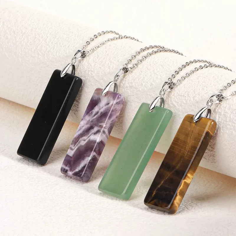 Fashionable organic rectangular pendant with amethyst, necklace, simple and elegant design, (Cross-border trading)