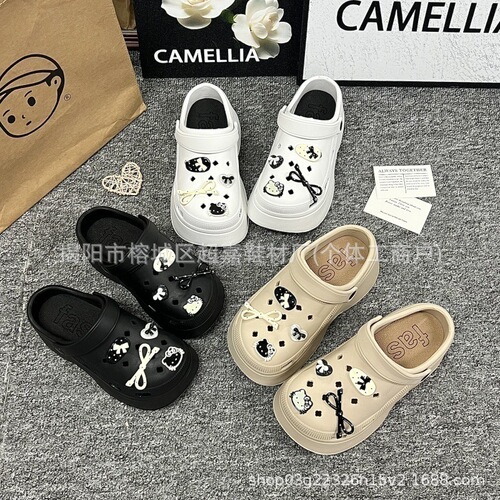 Bestselling shoe accessories black and white polka dot bow cat decorations DIY materials wholesale