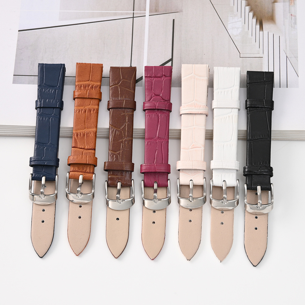 真皮表带超薄柔软牛皮手表带男鳄鱼纹百搭舒适手表链配件厂家批发
