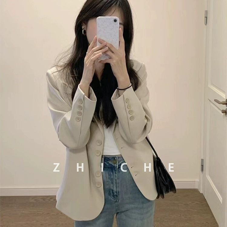浅卡其休闲西装外套女春秋装新款小个子短款气质高级感百搭西服|undefined
