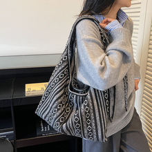 民族风复古刺绣双带包条纹大容量帆布包多用可双肩可斜挎包睿营包