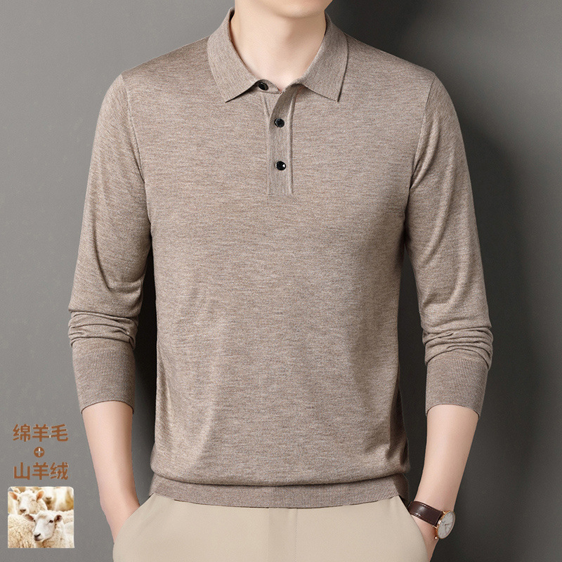 Lasel Cashmere Knitwear Men's Spring and Autumn Thin Business Casual Polo Shirt Middle-aged Loose Base Wool Sweater