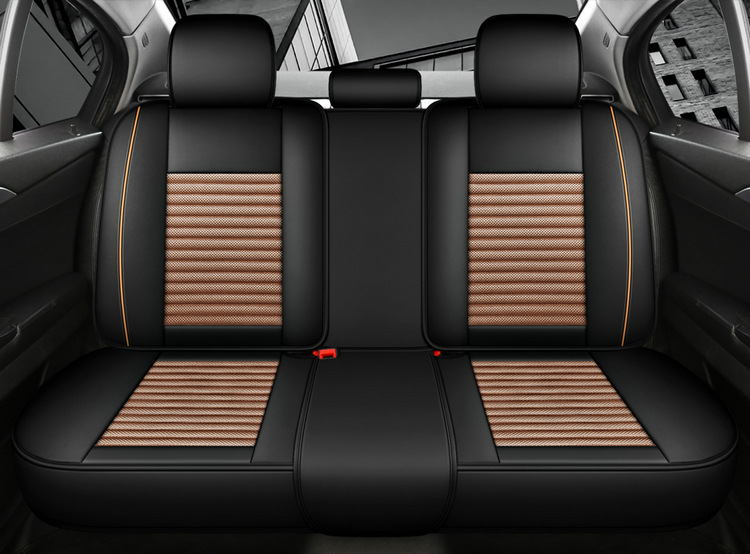 New Cross-Border Traffic Model Nappa Leather Car Seat Cushion, Universal Four-Season Cushion with Ice Silk, Five-Seater Full-Cover Machine-Woven Cooling Pad
