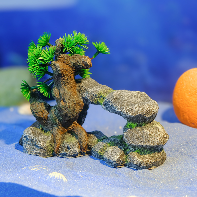 Peces y camarones para evitar agujeros, adornos de acuarios, venta al por mayor transfronteriza, celebridades de Internet, estilos explosivos, decoración de peceras, piedras apiladas y arcos de árboles