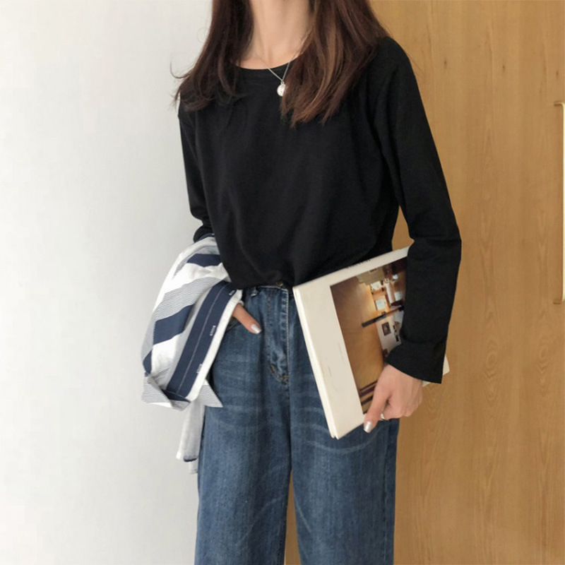 2026 Spring and Autumn New Women's Tops Korean Style Solid Color Versatile T-Shirt Women's Long Sleeve Loose Inner Layering Shirt Ins 2026 Spring and Autumn New Women's Tops Korean Style Solid Color Versatile T-Shirt Women's Long Sleeve Loose Inner Layering Shirt Ins