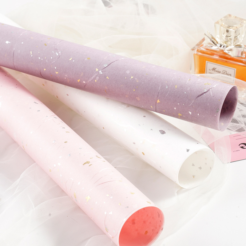 Papel de embalaje de flores Papel de embalaje de flores de fibra de seda de punto de oro y plata de ensueño DIY hecho a mano