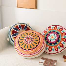 民族风刺绣花蒲团坐垫圆形抱枕波西米亚地靠枕跨境外贸亚马逊批发