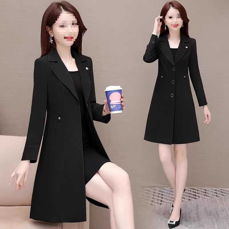 中年长款时尚风衣外套春季新款气质减龄修身显瘦西装长袖大衣