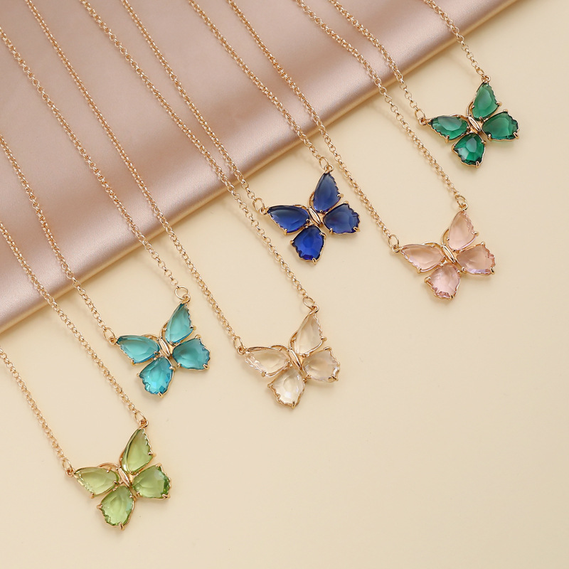 Fashion multicolor zircon butterfly copper necklace earring