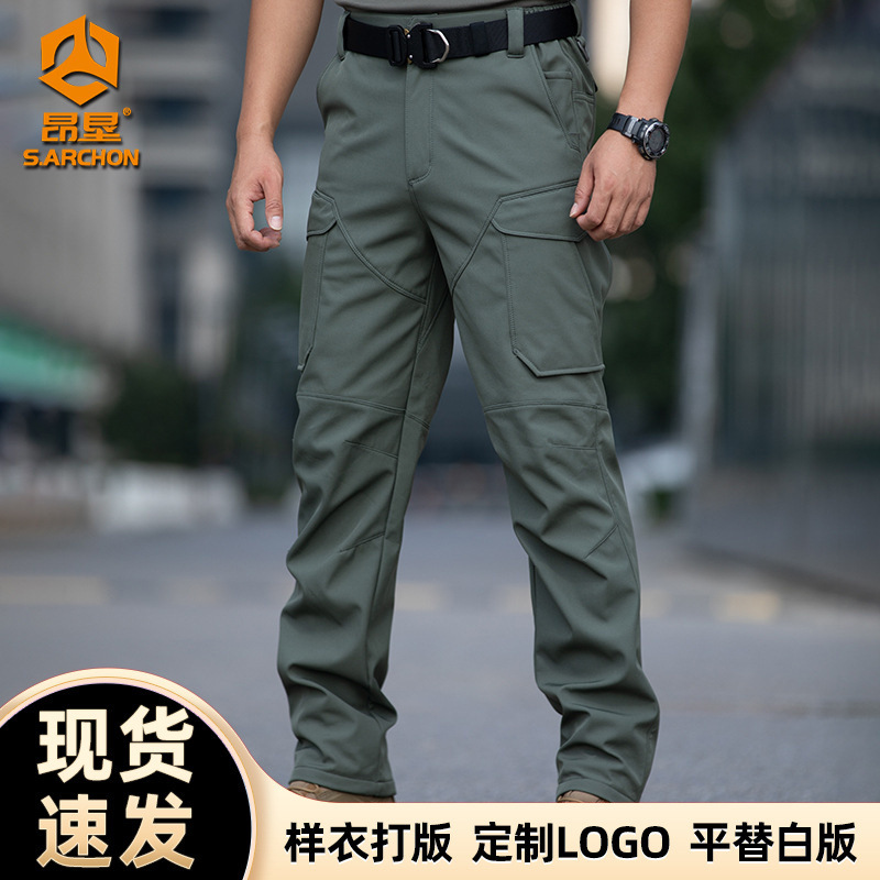 Angken Outdoor War God Softshell Pants for Men, Winter Fleece-Lined, Warm, Durable, Waterproof, Windproof, Straight-Leg Work Pants