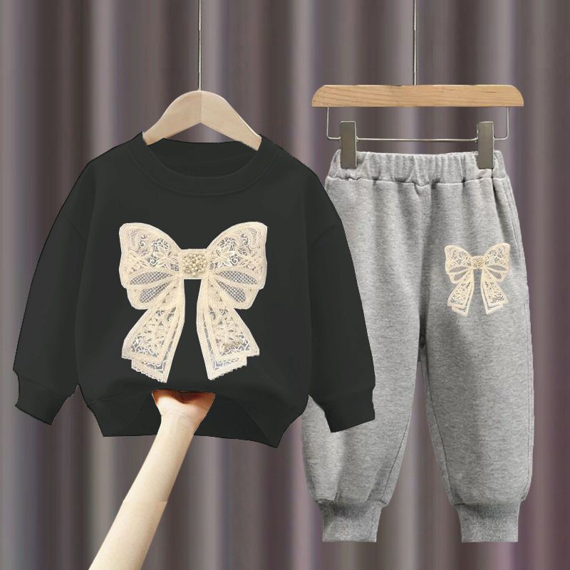 레이스 매듭 카본 그레이 스웨트셔츠 + 레이스 매듭 그레이 팬츠