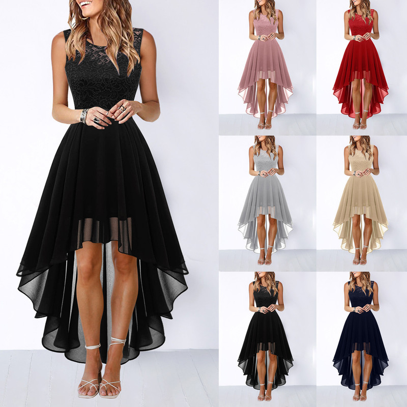 2024 Amazon AliExpress New Sexy Lace Stitching Large Swing Chiffon Dress Dinner Dress