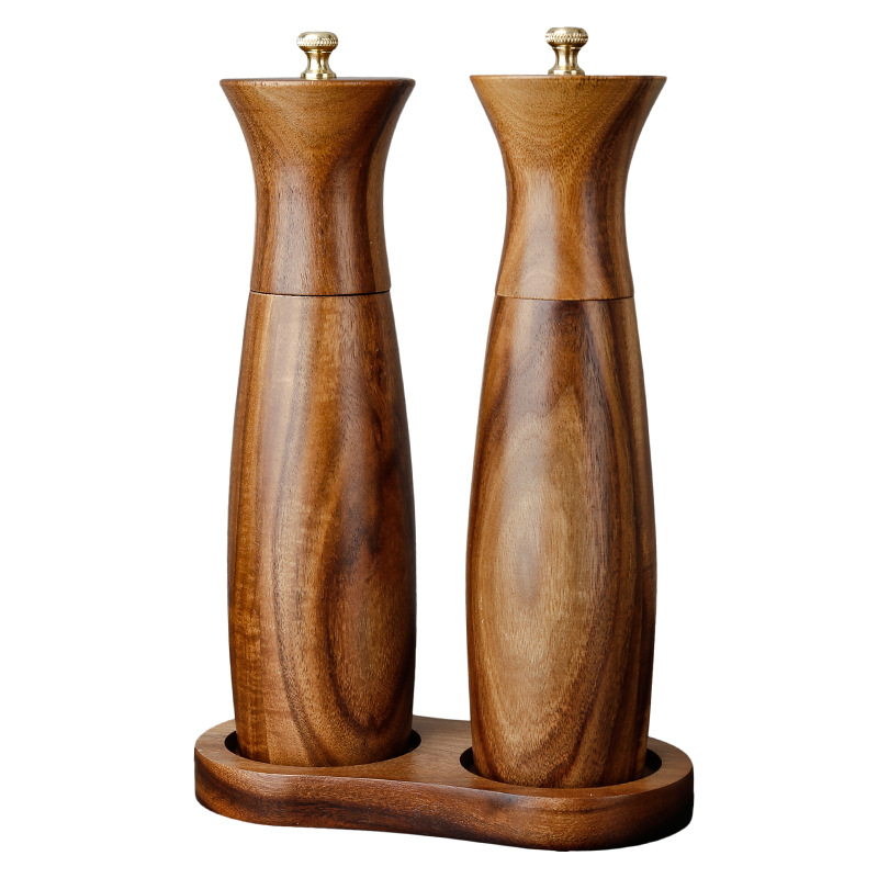Black pepper grinder Acacia solid wood manual rotating household spice rose salt grinding barrel Western food gadget