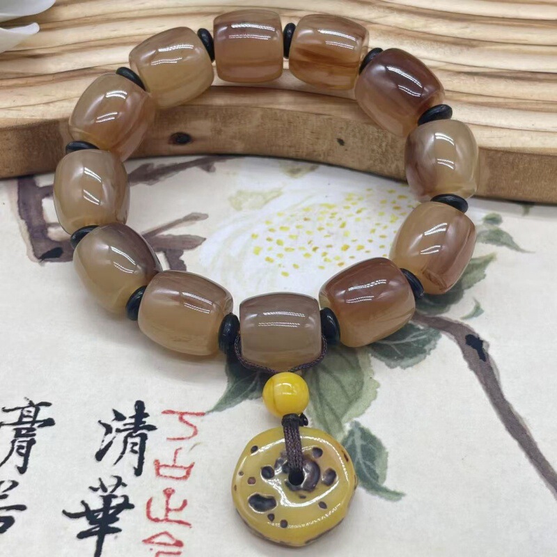藏式仿羊角手串仿羊角树脂算盘珠苹果园平安扣莲花佛珠景区饰品|undefined