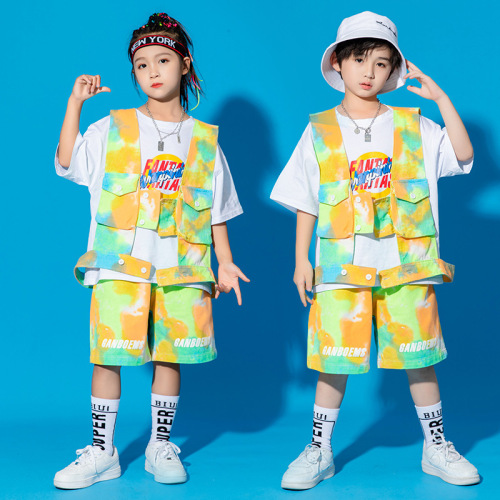 Children hiphop jazz rapper dance costumes for boys girls girl hip-hop suit to foster children&apos;s clothing popular logo children drums costumes