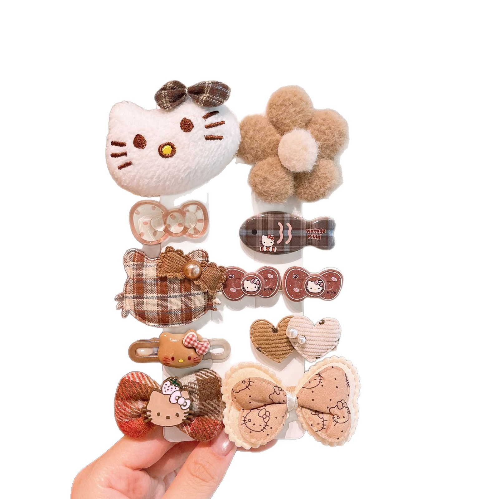 Nuevo otoño y invierno curry Hello Kitty clip para el cabello de gatito niños adorables clip BB para niñas peñas clip para el cabello rotos