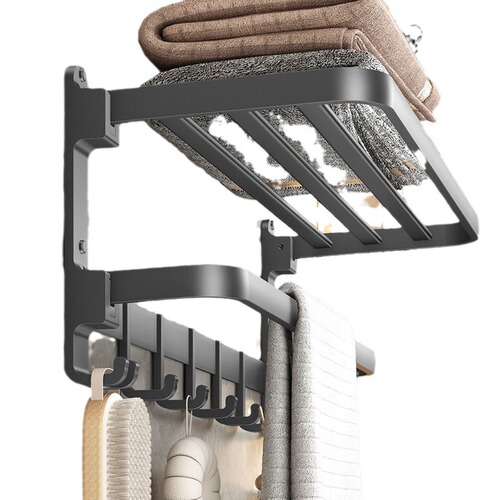 Space aluminum bathroom gun ash towel rack integrated no drilling bathroom toilet shelf wall-mounted bath towel rack