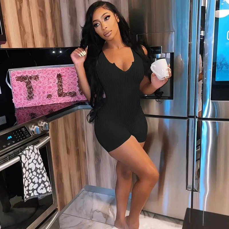 3134 Весна Лето Европейская и Американская трансграничная Amazon Женская одежда сплошной цвет повседневный вязаный ребристый жилет с V-образным вырезом тонкие комбинезоны