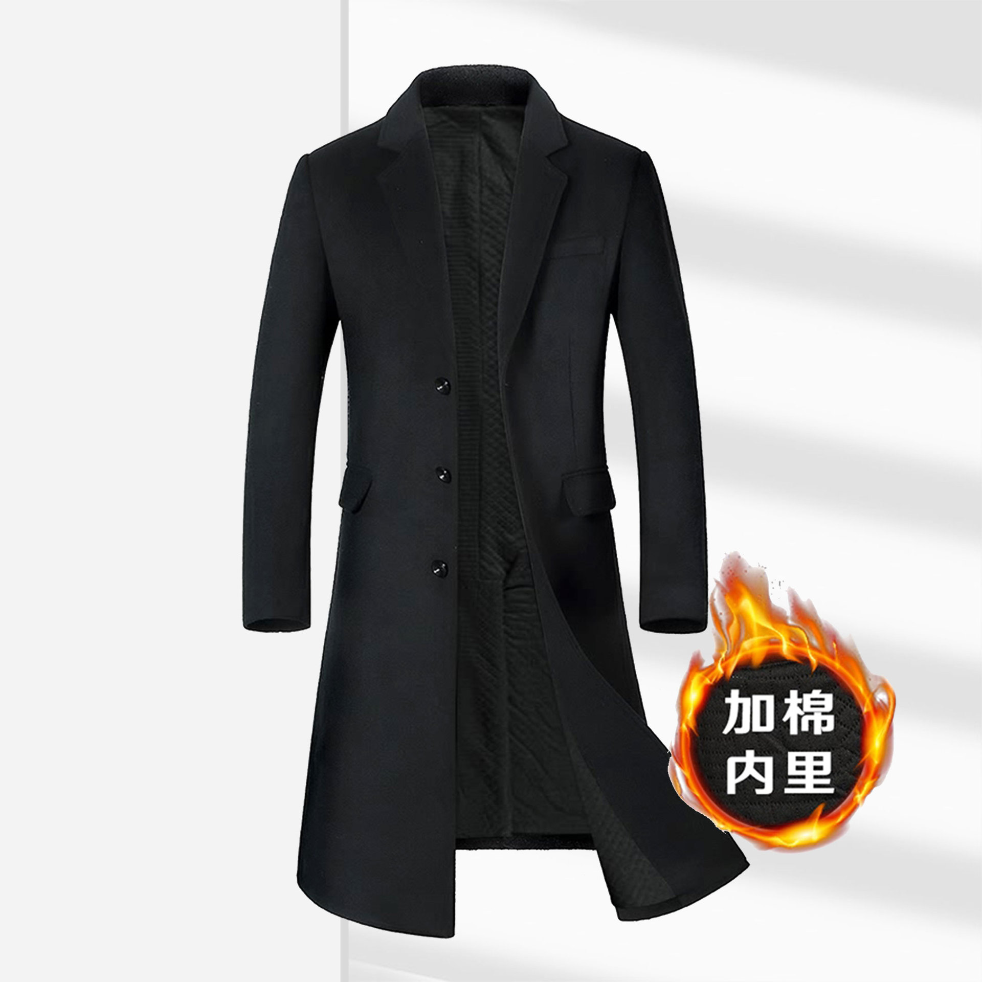 Capa de lana transfronteriza de los hombres de la Juventud de invierno de algodón y engrosamiento británico pintado largo de lana abrigo de los hombres