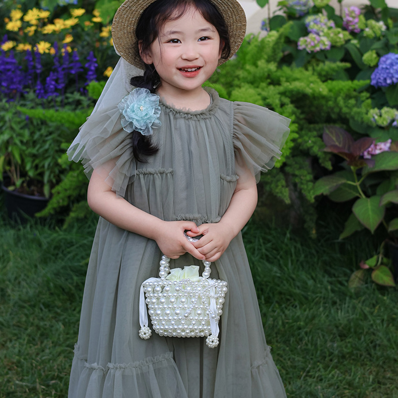 Linda niña bandolera dulce perla cesta estilo occidental princesa niño bandolera verano nuevo bolso para niños