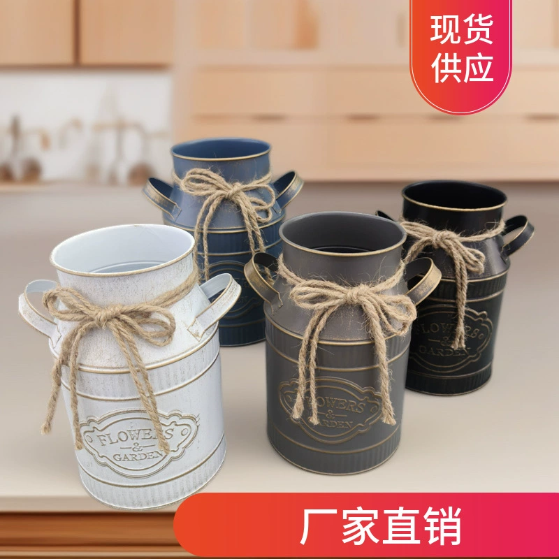 Легкая роскошь и высококачественная ваза в стиле пасторального ретро из оцинкованной железной плиты, водонепроницаемое украшение для дома в американском стиле, железное ведро для декора.