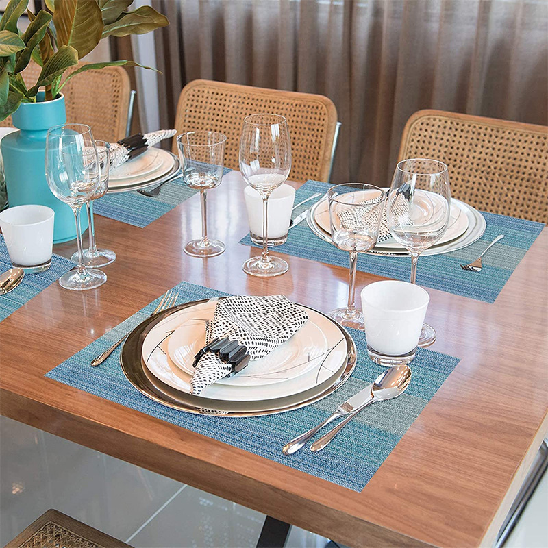 Amazon Teslin gradiente placemat decoración del hogar de PVC occidental placemat tazón estera montaña para Hotel Cafe