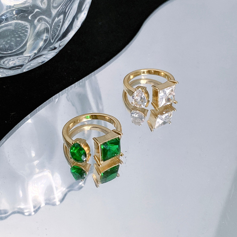 Fashion Round Square Titanium Steel Inlay Artificial Diamond Open Ring 1 Piece