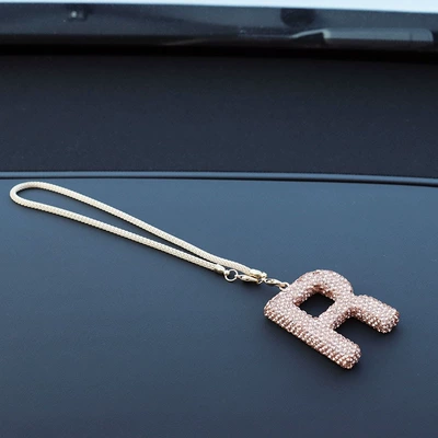 pendant ladies rhinestone car | Car hanging - r-letter-car-pendant-champagne-color
