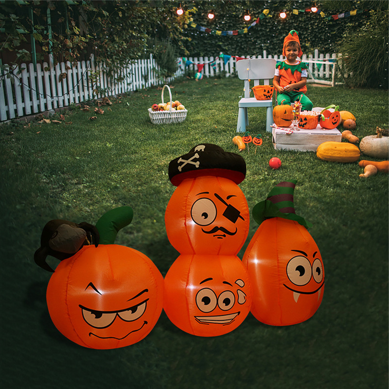 跨境万圣节充气四个南瓜组合气模1.5米发光庭院草坪布置道具摆件