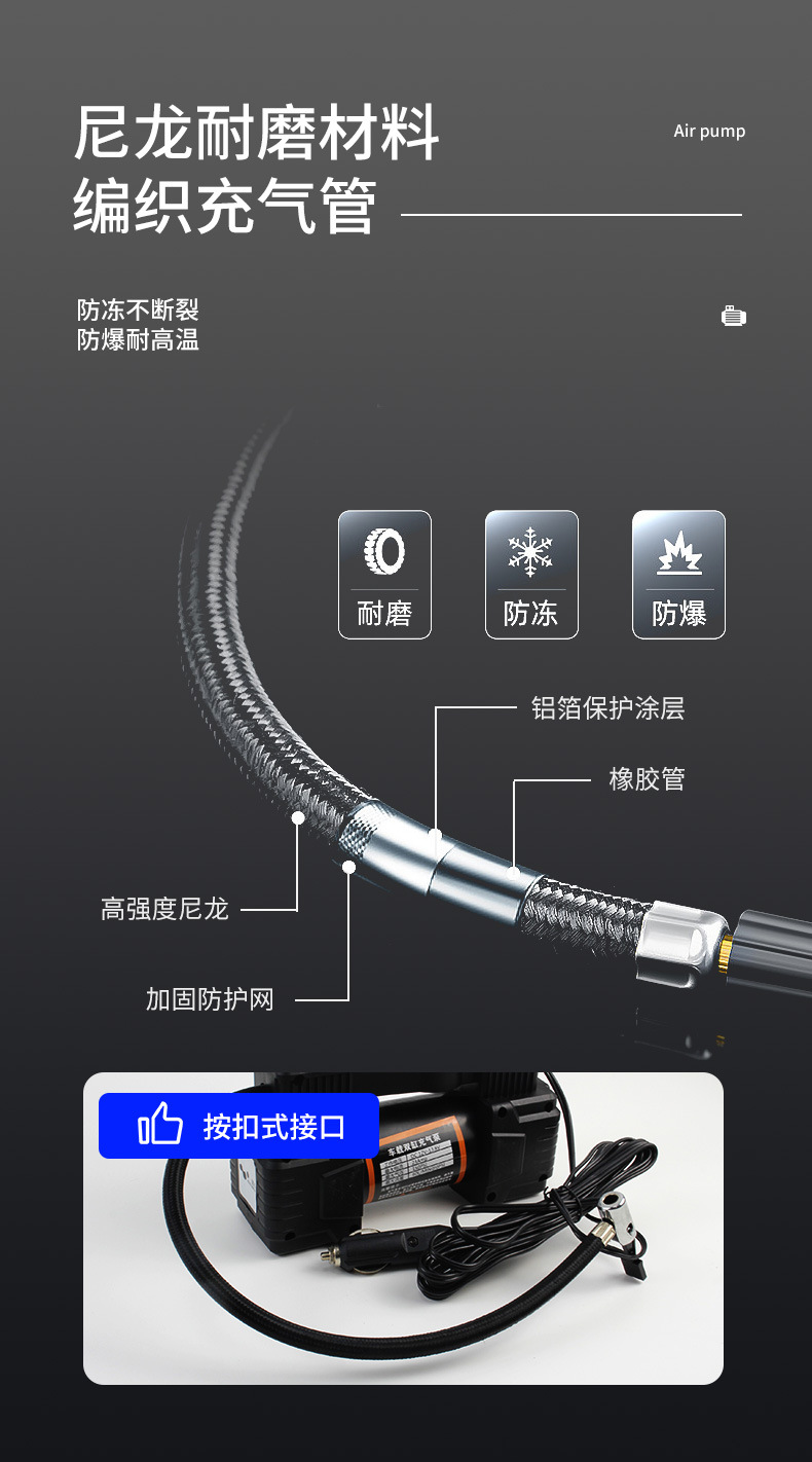 大功率车载充气泵双缸高压汽车打气泵家用两用12v轮胎打气筒定制详情5