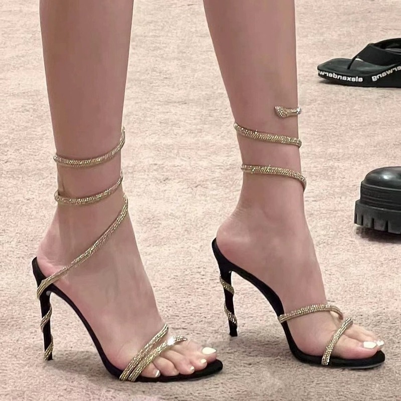 2025 European and American Summer New Style High Heels, Stiletto Heels, Rhinestone Strap Sandals, Women's Large Size Cross-Border Dropshipping