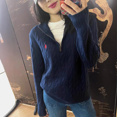 跨境原标拉夫半拉链针织衫小马刺绣男女同款毛衣休闲秋冬季外套