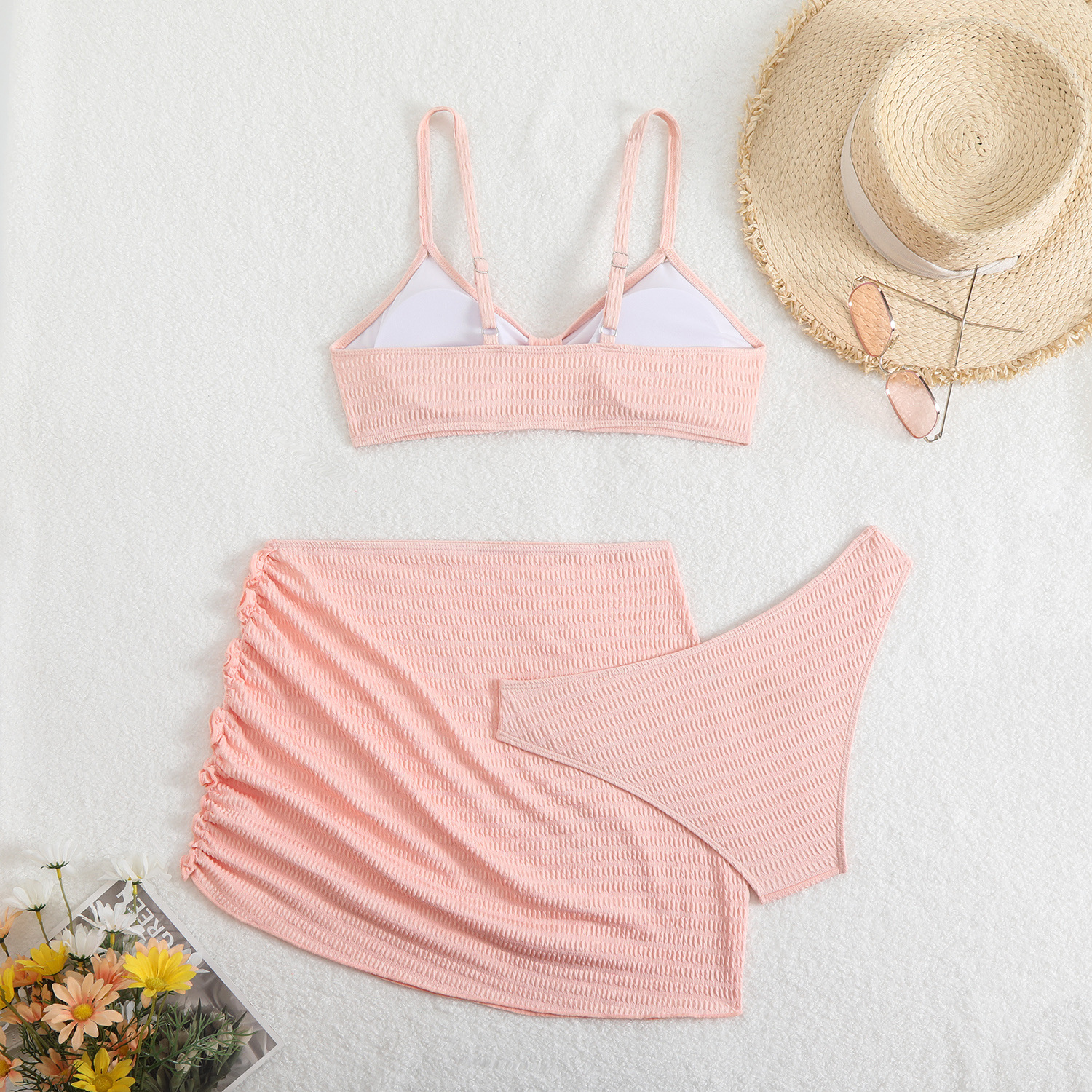 3 Pieces Set Quantity Women's Sexy Solid Color 3 Pieces Set Bikinis Swimwear