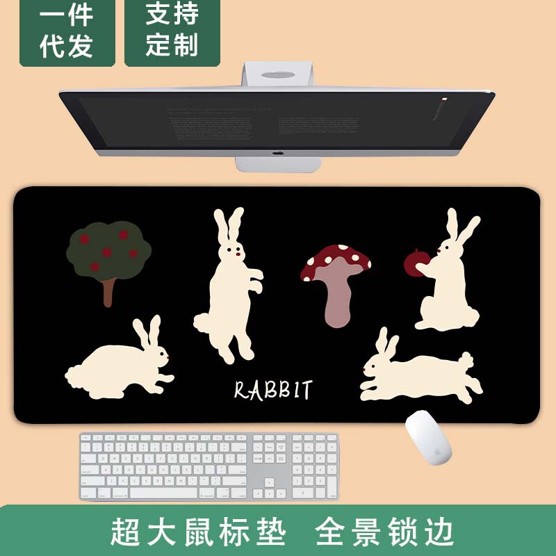 マウスパッドの巨大な手描きの蝶結びのウサギの大きいキーボードのパッドを大きくして、ロックを厚くします。|undefined