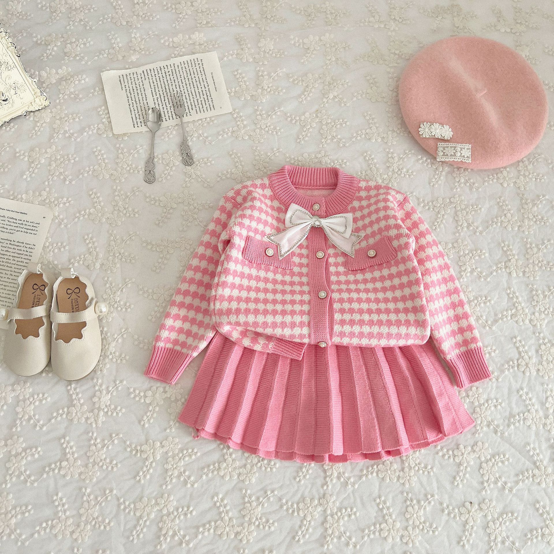 Baby Girl Sweater Set 2023 Autumn/Winter New Style Chanel Inspired Knit Two-Piece Set for Little Girls