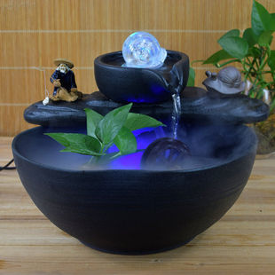 Feng Shui Rotating Water Fountain Rockery to Attract Wealth, Fish Tank Basin, Home Living Room Opening Gift Decoration Ceramic Ornaments