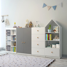 兒童簡易衣櫃組裝實木卧室小衣櫃組合書架收納櫃儲物櫃