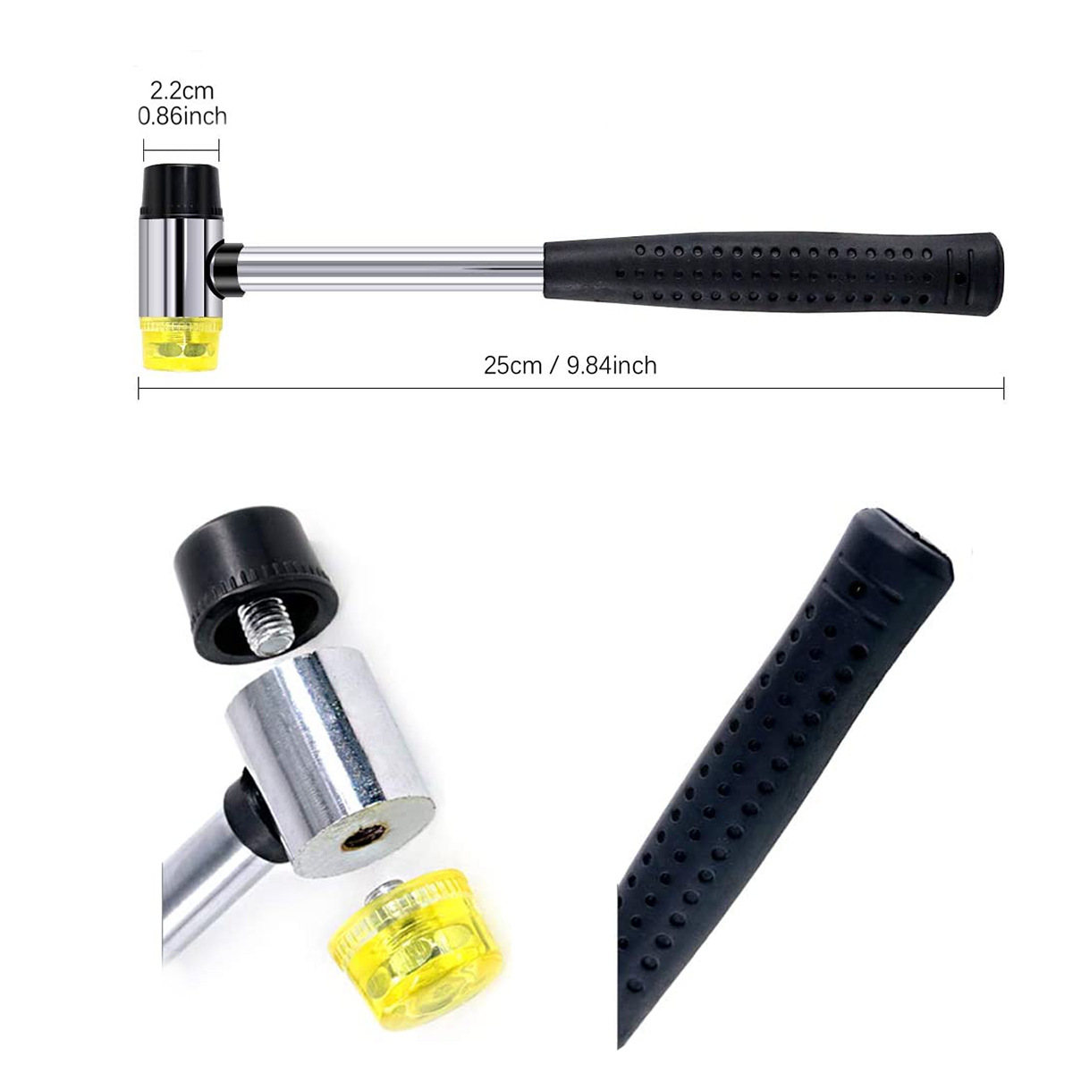 跨境家用黑色橡胶锤软双头钢管柄安装锤橡胶锤子包塑柄现货批发