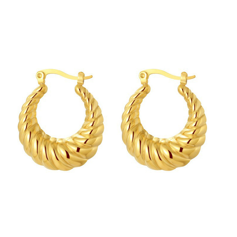 1 Par Estilo Simple Raya Espiral Acero Inoxidable Pendientes De Aro display picture 2