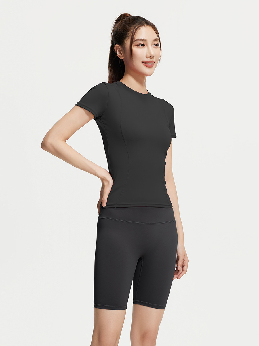 Juyitang Summer Yoga Top de manga corta Mujer Slim de secado rápido transpirable Traje de fitness para correr