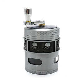跨境55mm 折叠手摇研磨器 骷髅四孔锌合金4层磨烟器 herb grinder