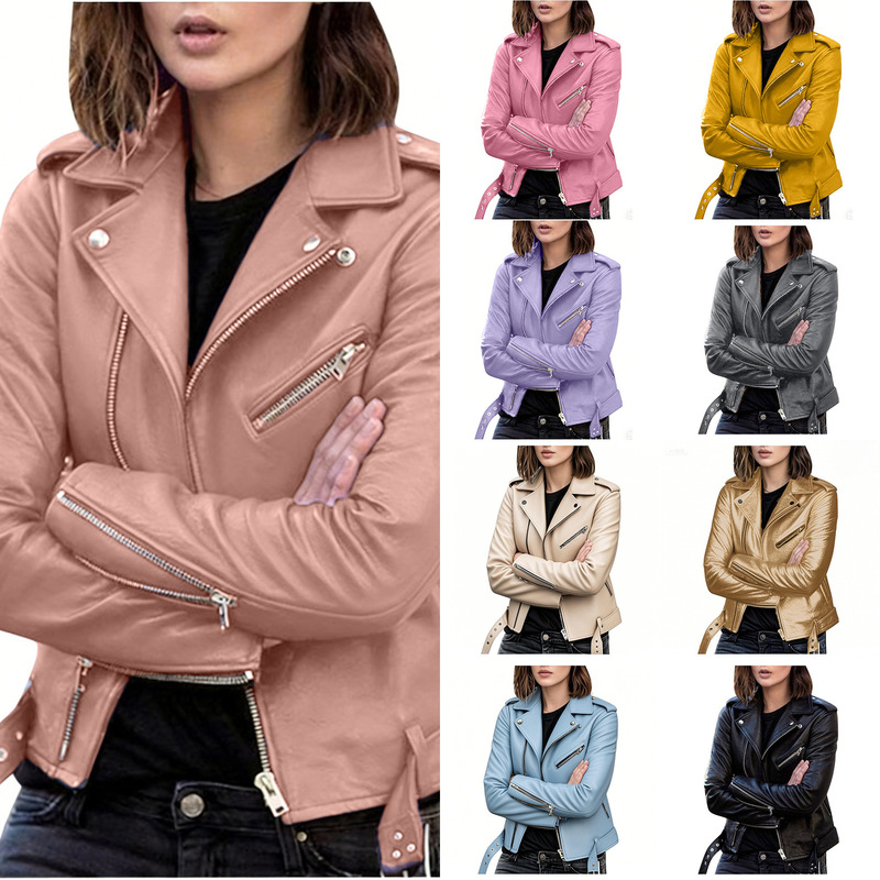 Women's Leather Jacket 2026 New Style Short Autumn Top Korean Version Pu Biker Jacket Slim Fit Winter Leather Coat Women's Leather Jacket 2026 New Style Short Autumn Top Korean Version Pu Biker Jacket Slim Fit Winter Leather Coat