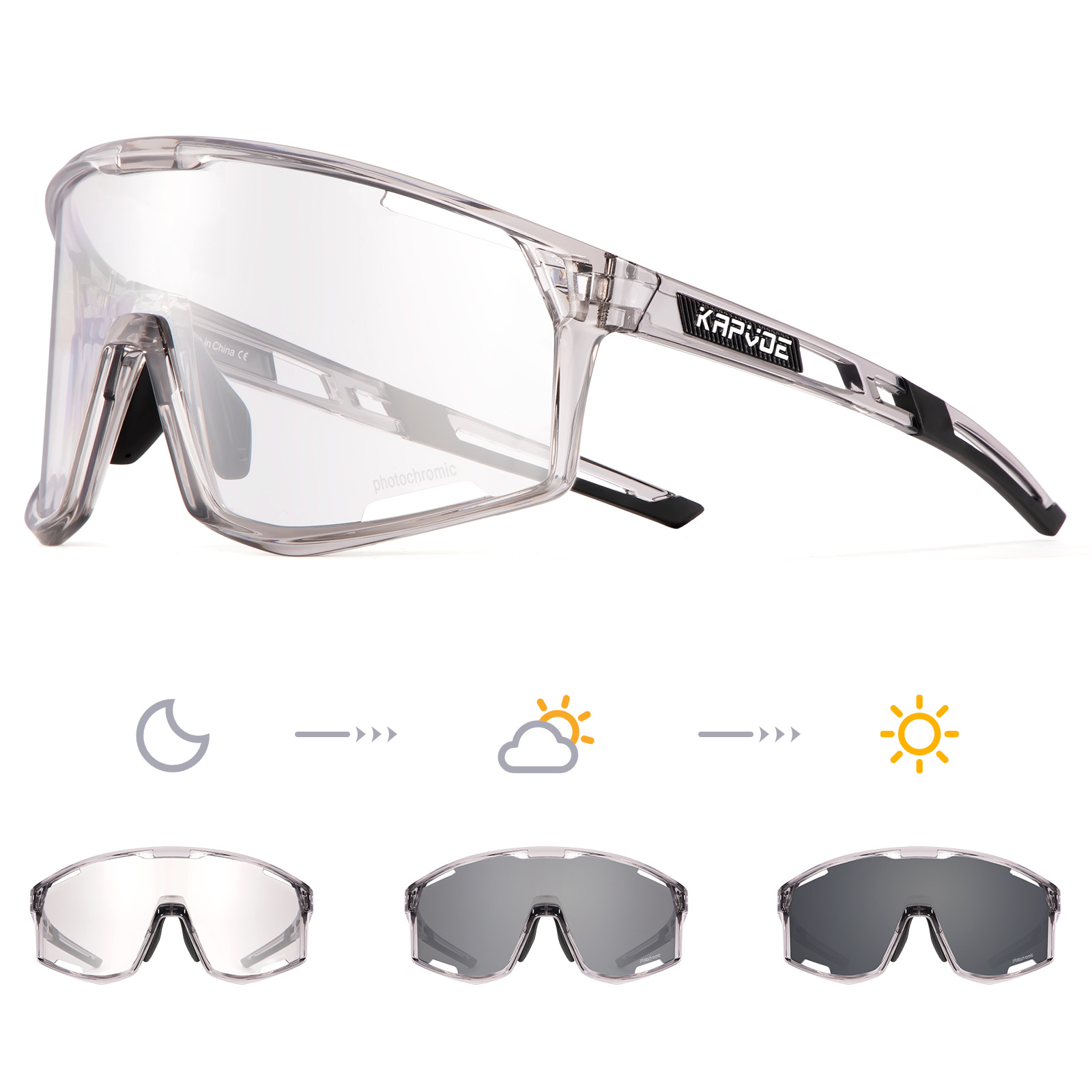 Gafas de Ciclismo Fotocromáticas de TR90, Fotocromático, Proteccion contra Viento y Arena, para Ciclismo de Montaña