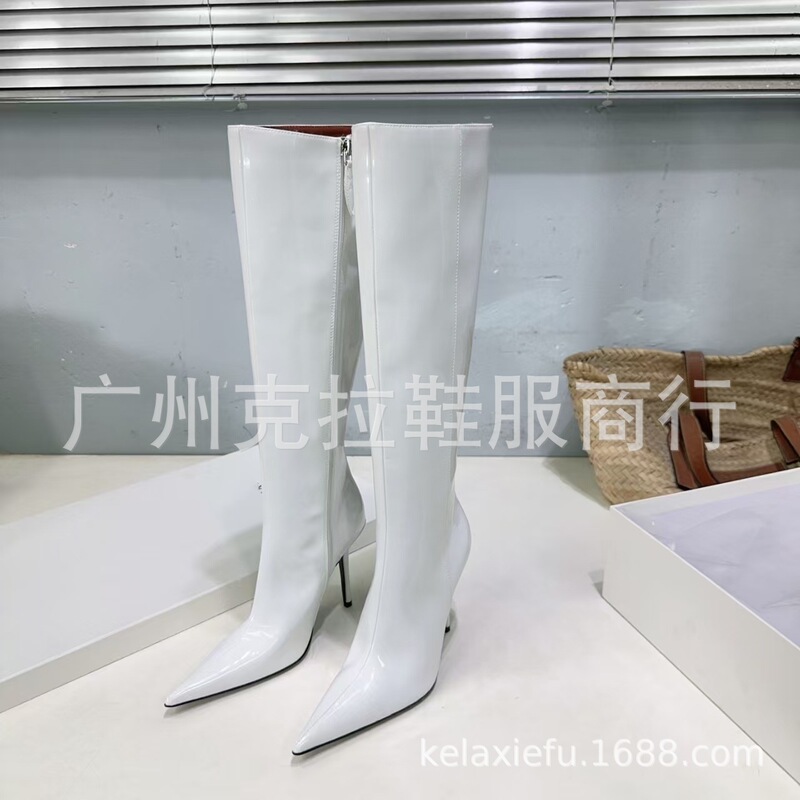 高定2025秋冬新品简易尖头细跟高跟侧拉链高筒骑士靴不过膝长靴女|undefined