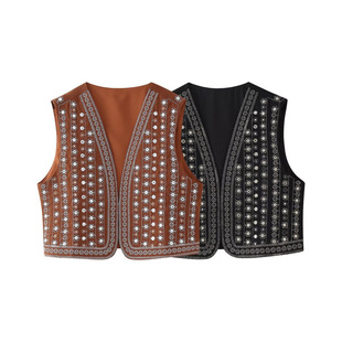 Cross-border 2024 winter Europe and the United States cross-border women's street fashion vest beaded embroidered vest w028