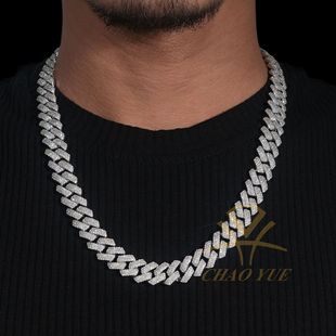 Popular 14mm Cuban Necklace 925 Silver Vvs Three Rows of Moissanite European and American Hip-Hop Jewelry for Men and Women Cross-Border Supply