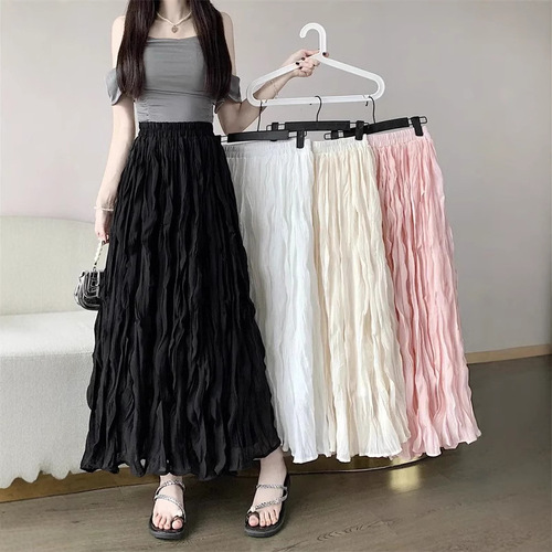 Cross-border white elastic waist A-line women's summer 2025 new high-waist casual temperament long dress trendy