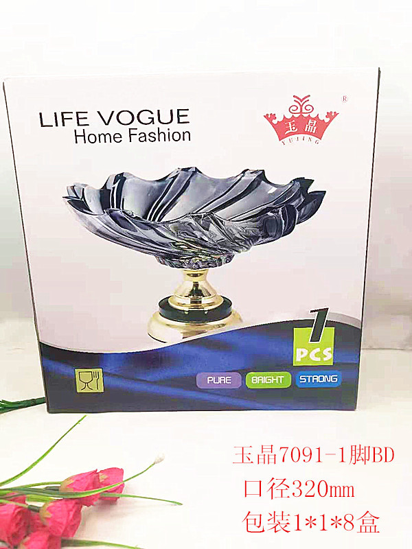 Factory price sales Jade Crystal electroplating goblet fruit plate crystal white glass Amber gem gray gift box packaging
