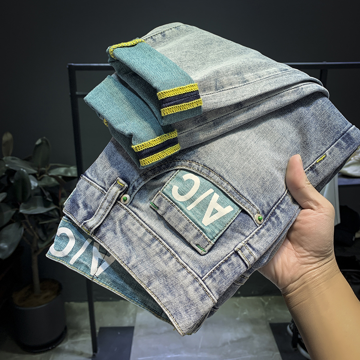 Jean délavé haut de gamme pour hommes, nouvelle marque tendance, élastique, fuselé, polyvalent, coupe ajustée, épais, printemps et automne_voghion.com