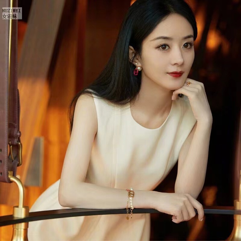 Zhao Liying Star dress Women's Summer New Belt Slim-fit Solid Color Elegant Elegant Sleeveless Skirt
